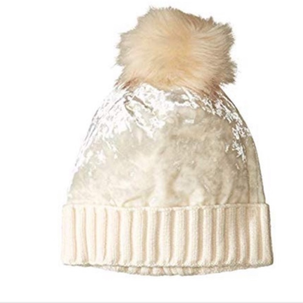 Steve Madden Crushed Velvet Cuff Hat Ivory